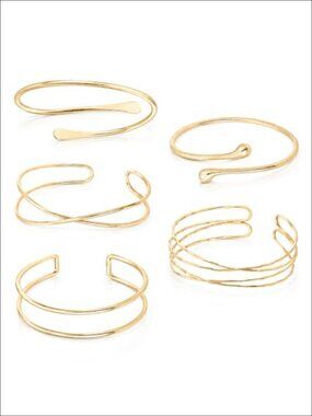 5 Pc Gold Arm Cuff Set Adjustable Open Cuff Bracelets Minimalist